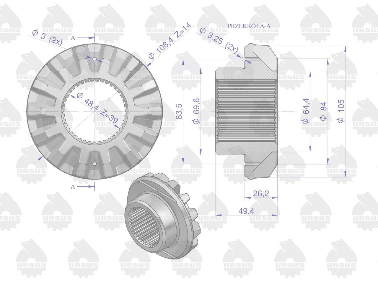 Koło koronowe mechanizmu różnicowego 885517M1 MF3 MF4 ORYGINAŁ URSUS - zdjęcie 3