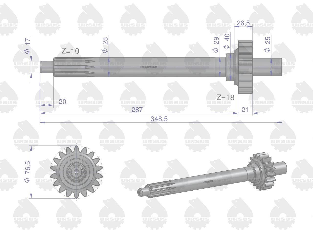 Wałek sprzęgłowy I-stopień gruby frez Z-18/10 964925M3 MF3 ORYGINAŁ URSUS - zdjęcie 3