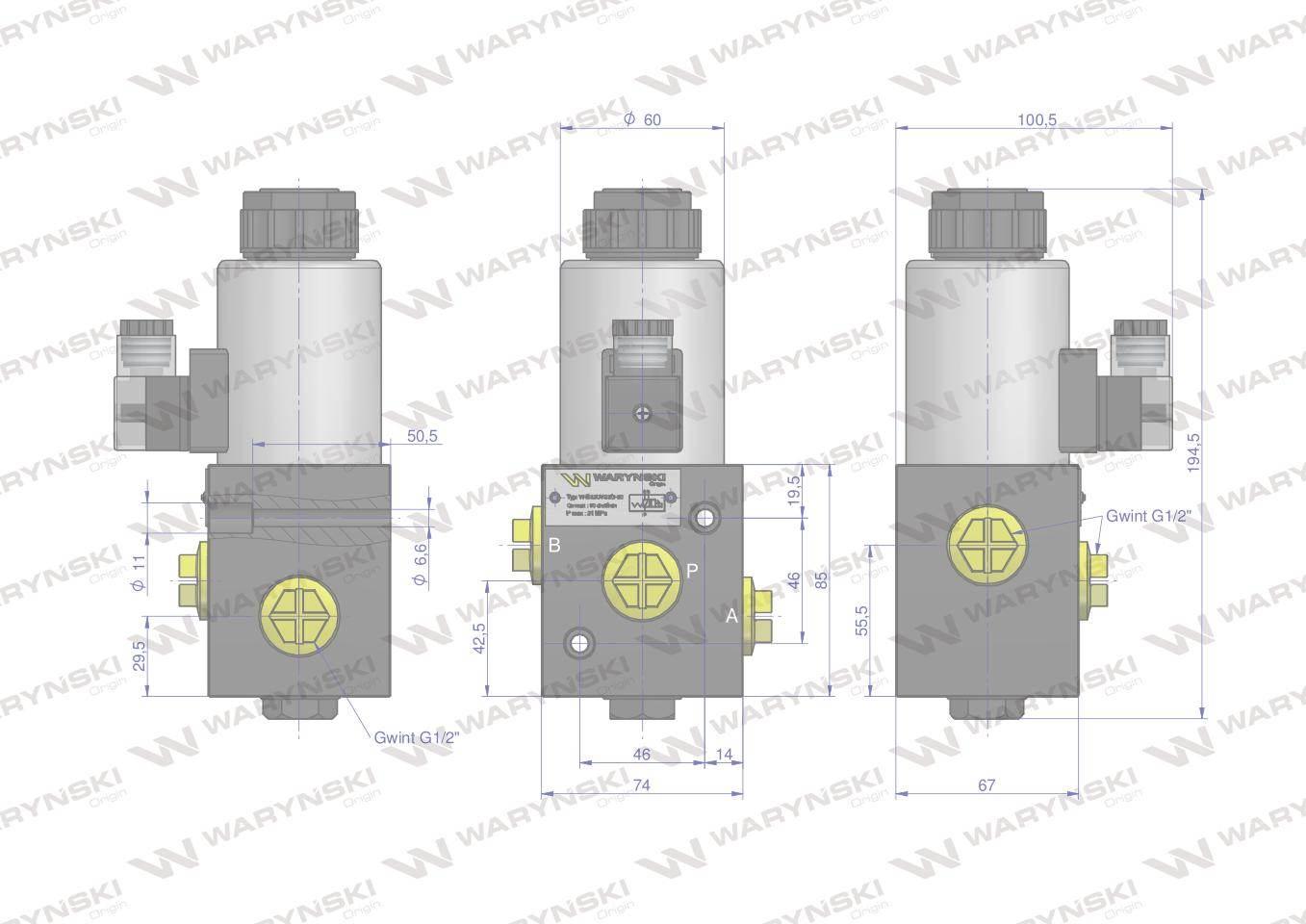 Elektrozawór 3-drogowy elektromagnetyczny kontroli 3/2 W-E12DVS3/2-80L G1/2 - zdjęcie 3