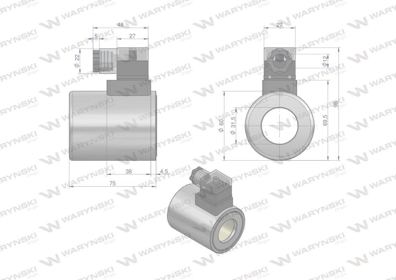 Cewka dzielnika elektrozaworu W-E12DVS6/2-80L. W-E12DVS3/2-80L 24V DC 48W W - zdjęcie 4