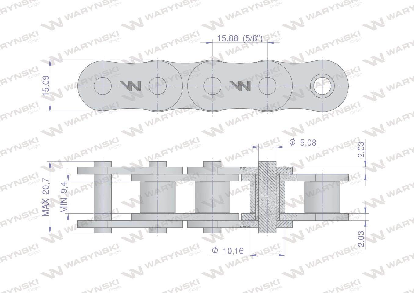 Łańcuch rolkowy 10A-1 ANSI A 50 (R1 5/8) Waryński 25szt W-L10A1-25M - zdjęcie 2