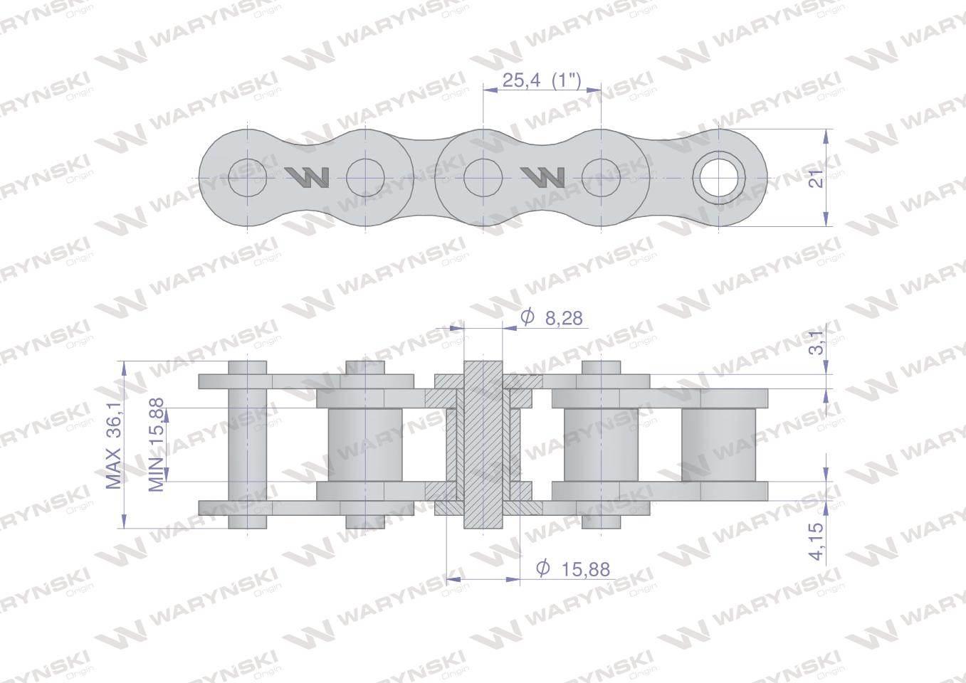 Łańcuch rolkowy 16B-1-58PZ (R1 1) adaptera zastosowanie Rozrzutnik Tytan Wa - zdjęcie 2