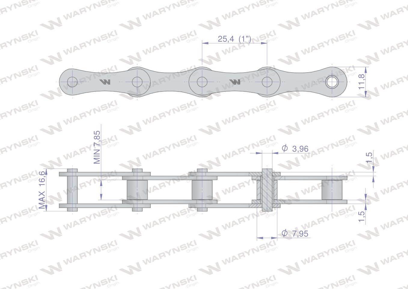 Łańcuch rolkowy 2040 208A (R1 1) 5 m Waryński W-L208A - zdjęcie 2