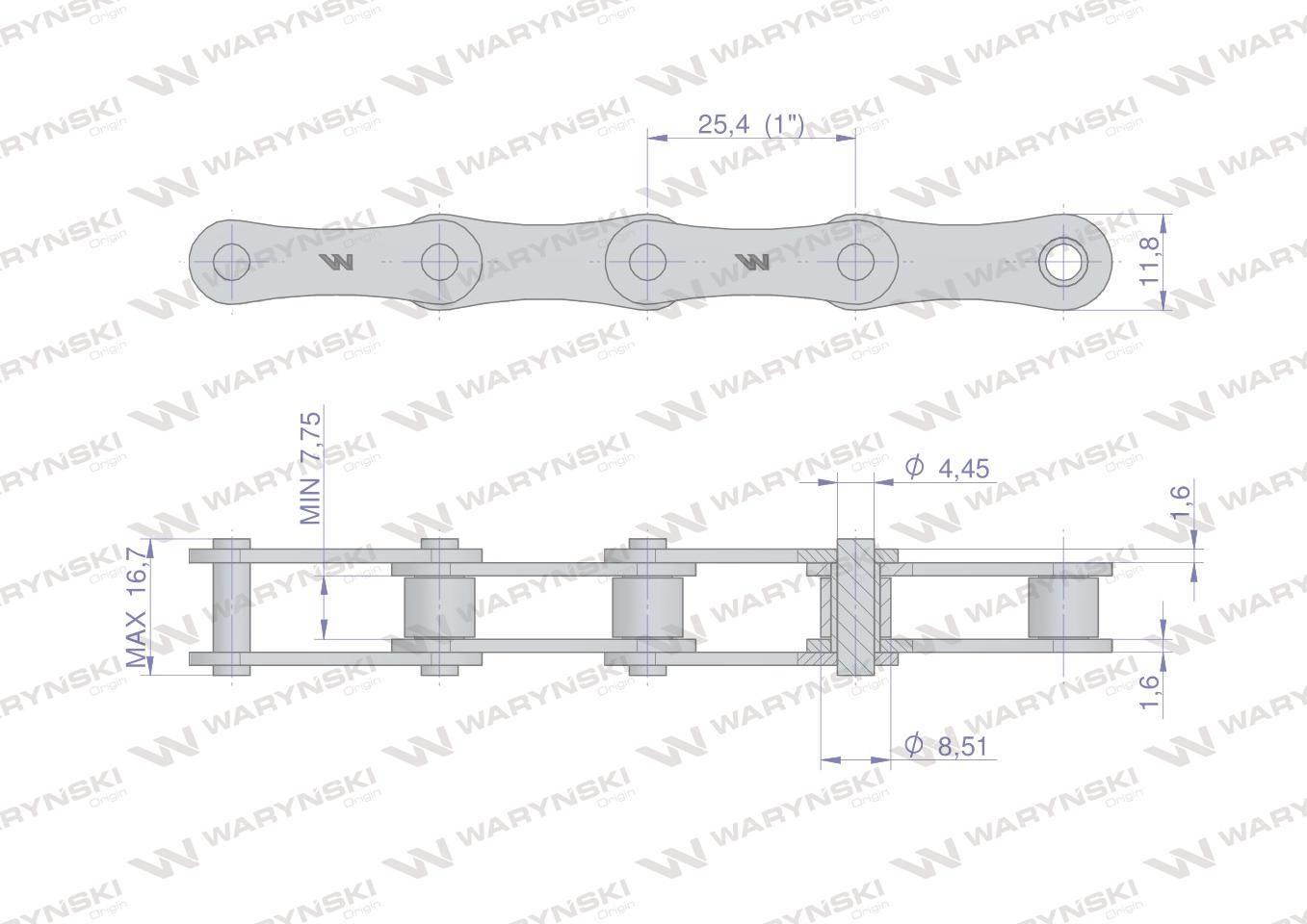 Łańcuch rolkowy 208B (R1 1) 5 m Waryński W-L208B - zdjęcie 2