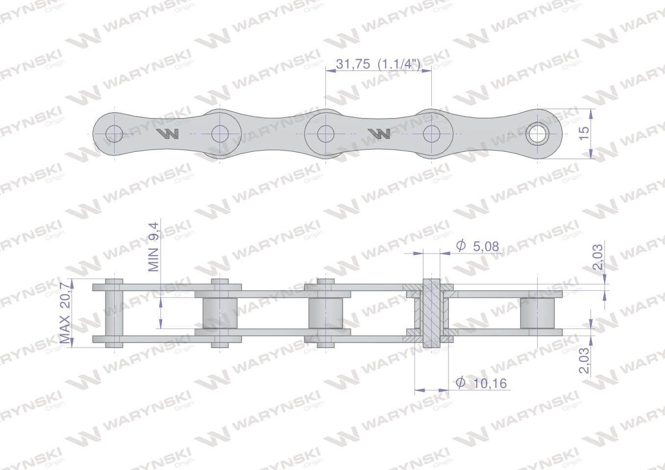 Łańcuch rolkowy 2050 210A (R1 1.1/4) 5 m Waryński W-L210A - zdjęcie 2