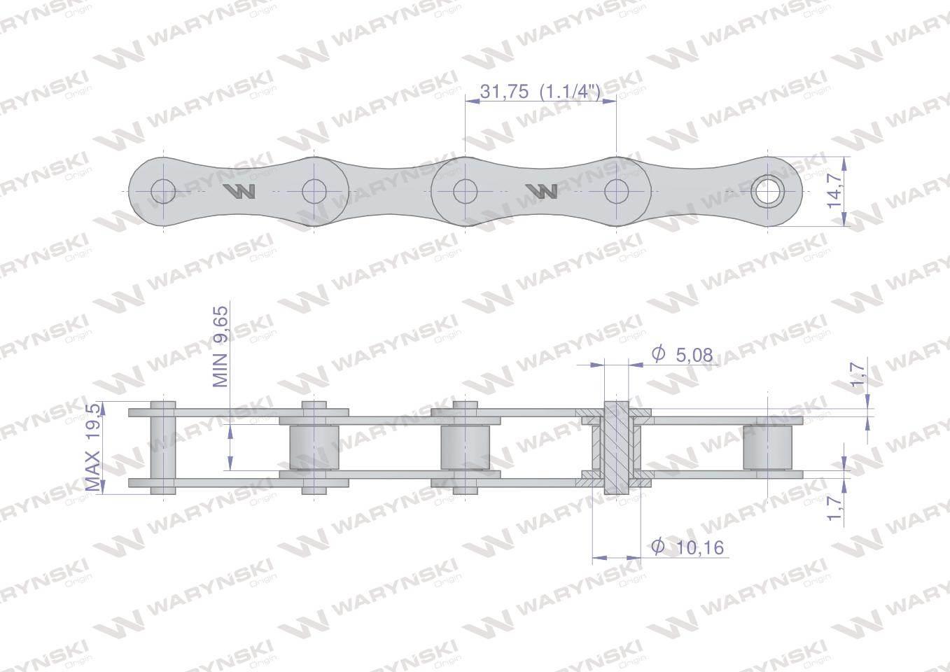 Łańcuch rolkowy 210B (R1 1.1/4) 5 m Waryński W-L210B - zdjęcie 2