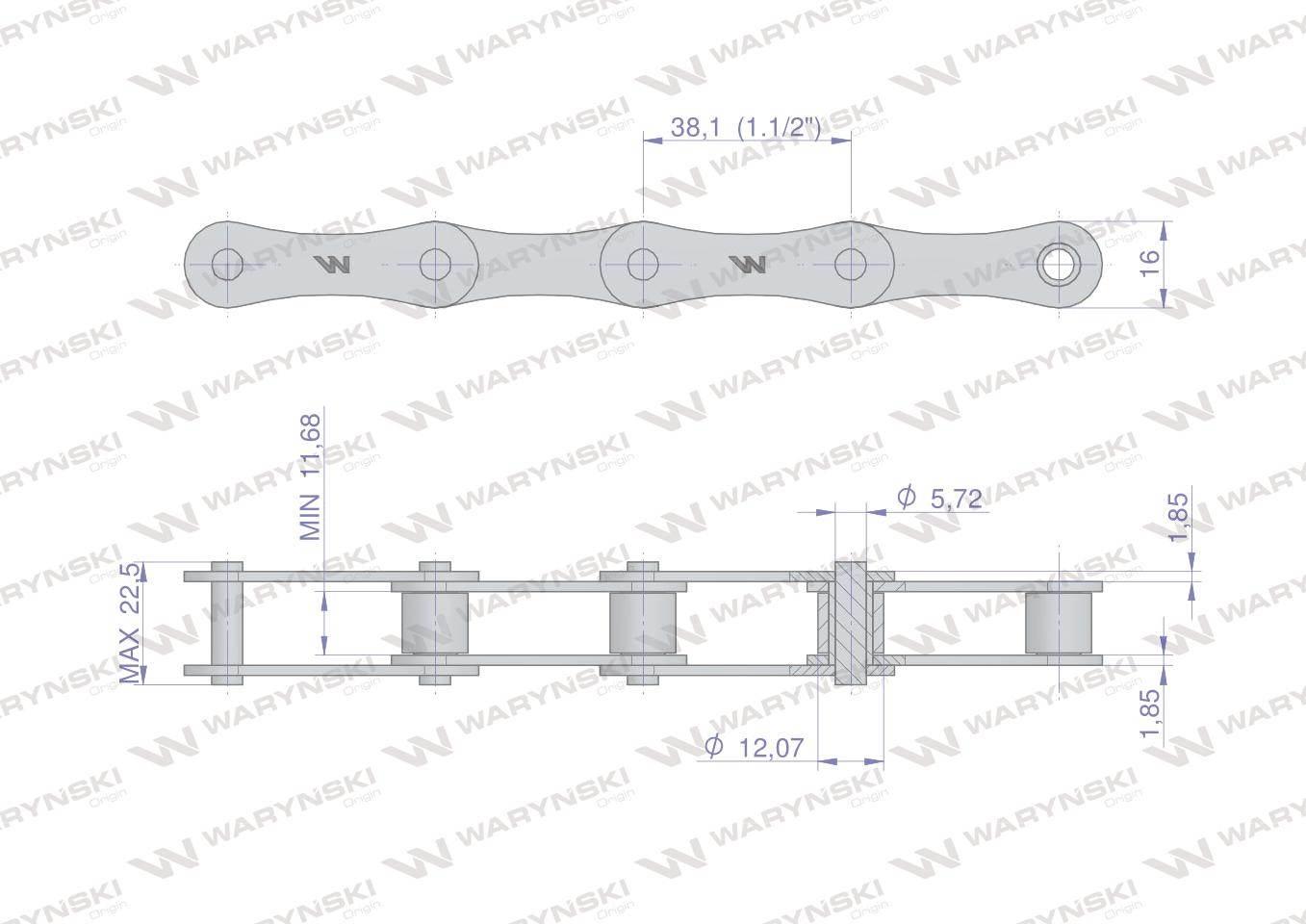 Łańcuch rolkowy 212B (R1 1.1/2) 5 m Waryński W-L212B - zdjęcie 2