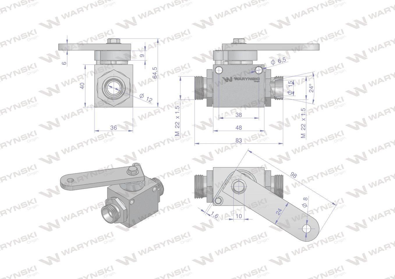 Zawór odcinająco-zwrotny (ogranicznik posuwu/skoku) 2/2 M22x1.5 15L z otwor - zdjęcie 4