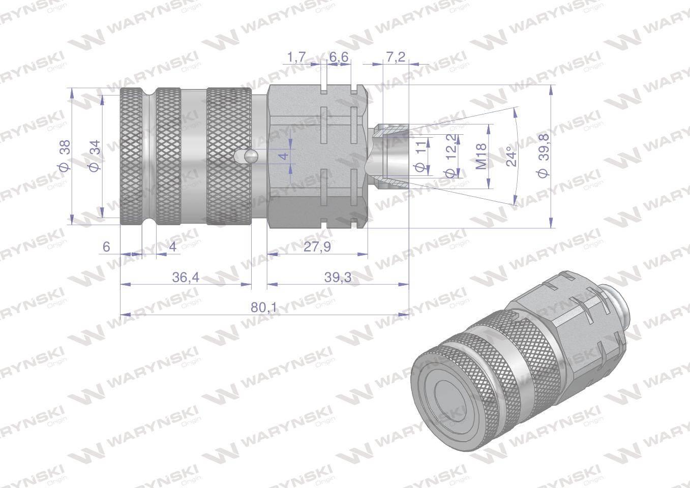 Szybkozłącze hydrauliczne suchoodcinające gniazdo M18x1.5 12L gwint zewnętr - zdjęcie 2