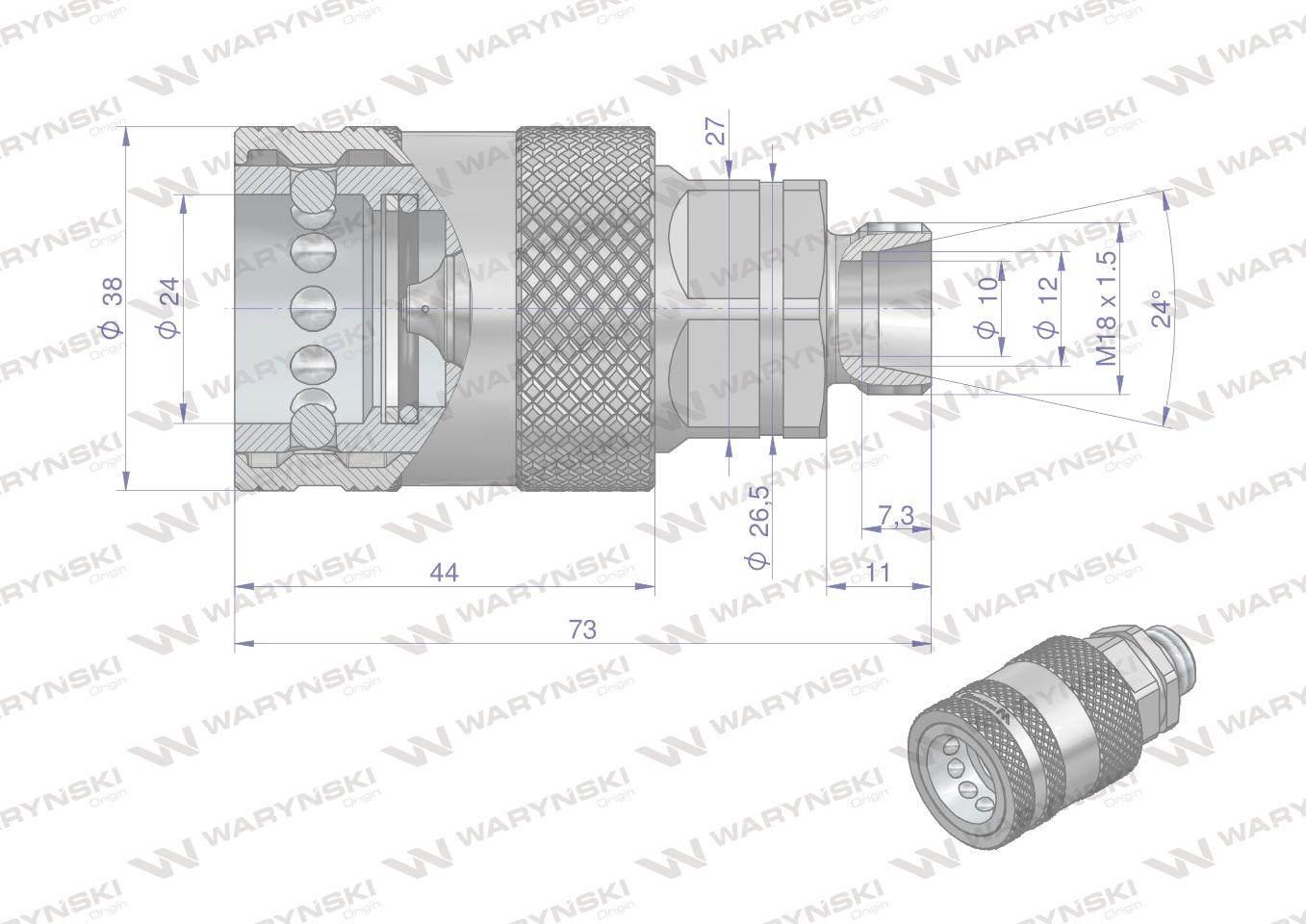 Szybkozłącze hydrauliczne gniazdo z eliminatorem ciśnienia M18x1.5 gwint ze - zdjęcie 2
