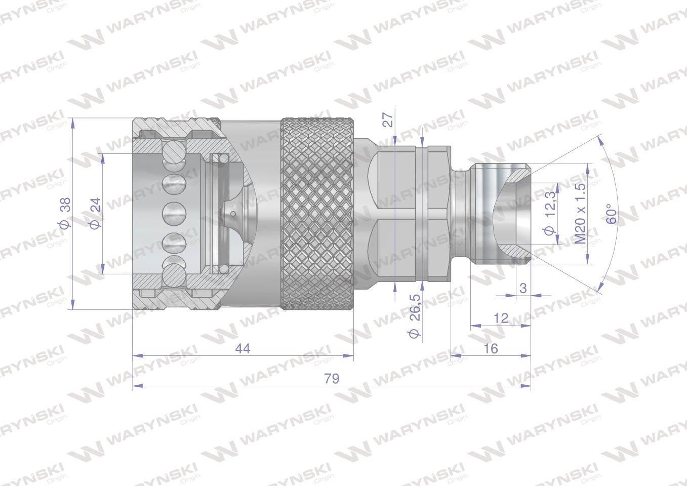 Szybkozłącze hydrauliczne gniazdo z eliminatorem ciśnienia M20x1.5 gwint ze - zdjęcie 4