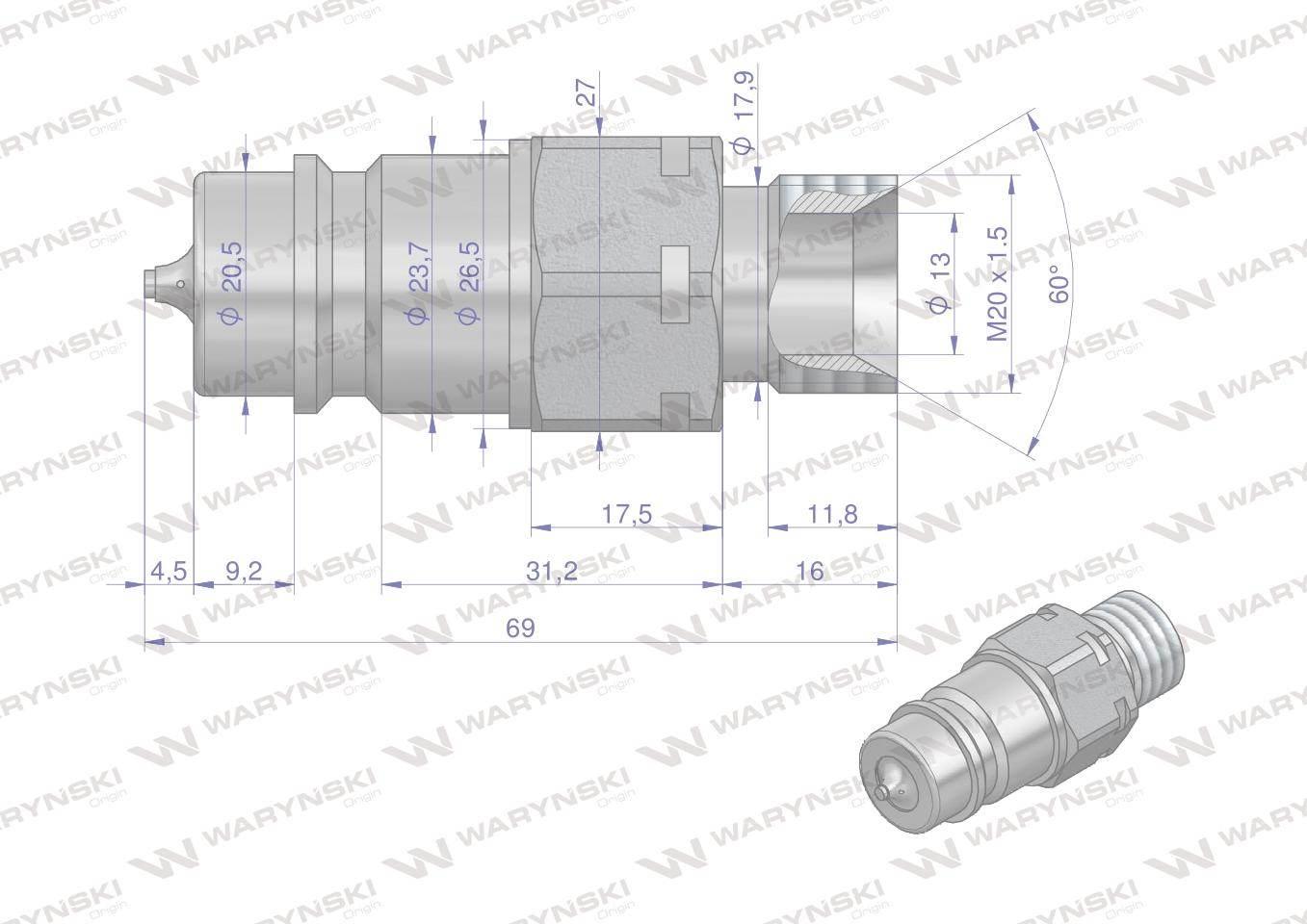 Szybkozłącze hydrauliczne wtyczka z eliminatorem ciśnienia M20x1.5 gwint ze - zdjęcie 4