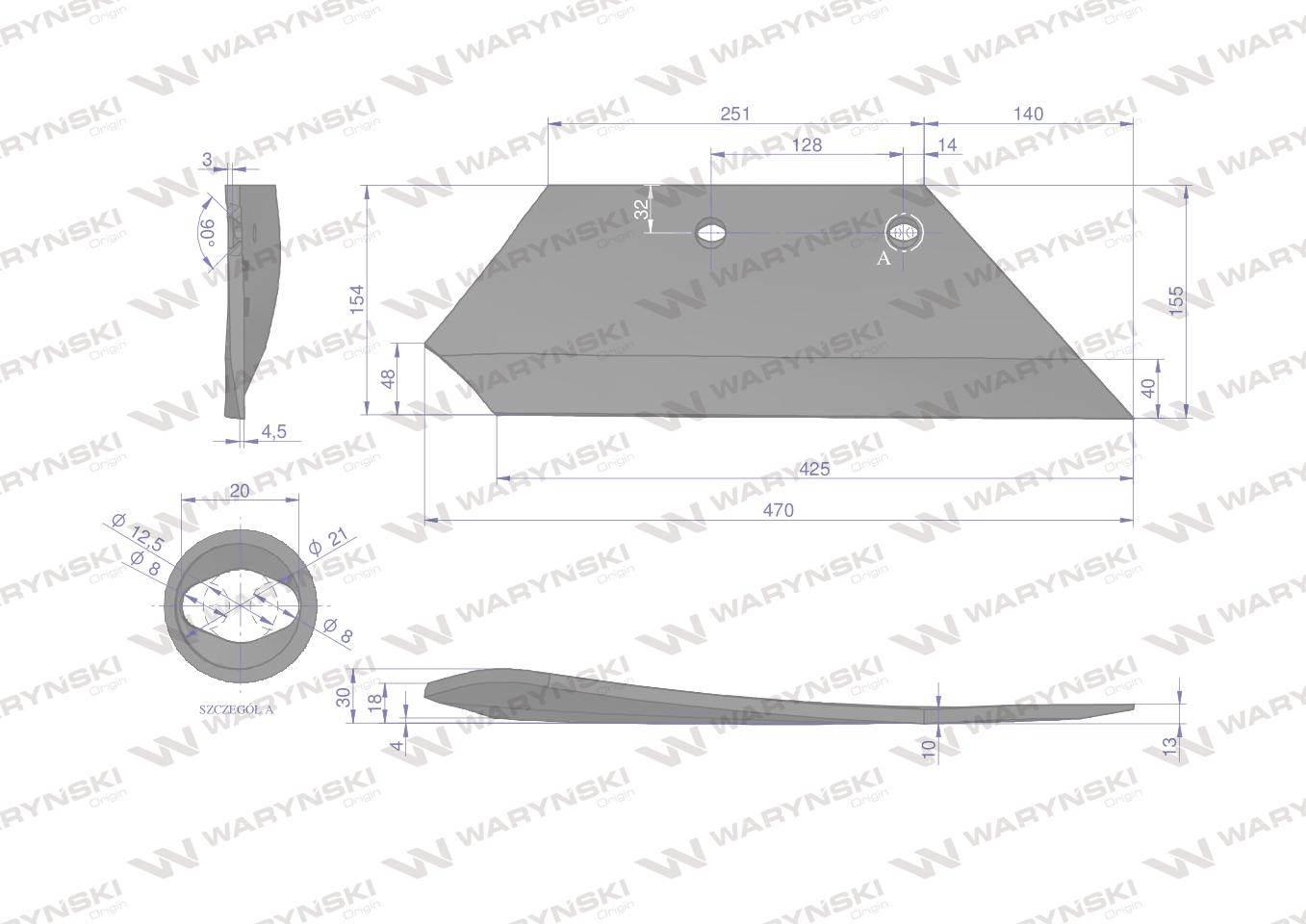 Lemiesz prawy 16" Overum Pług stal borowa Waryński W-94600 - zdjęcie 2
