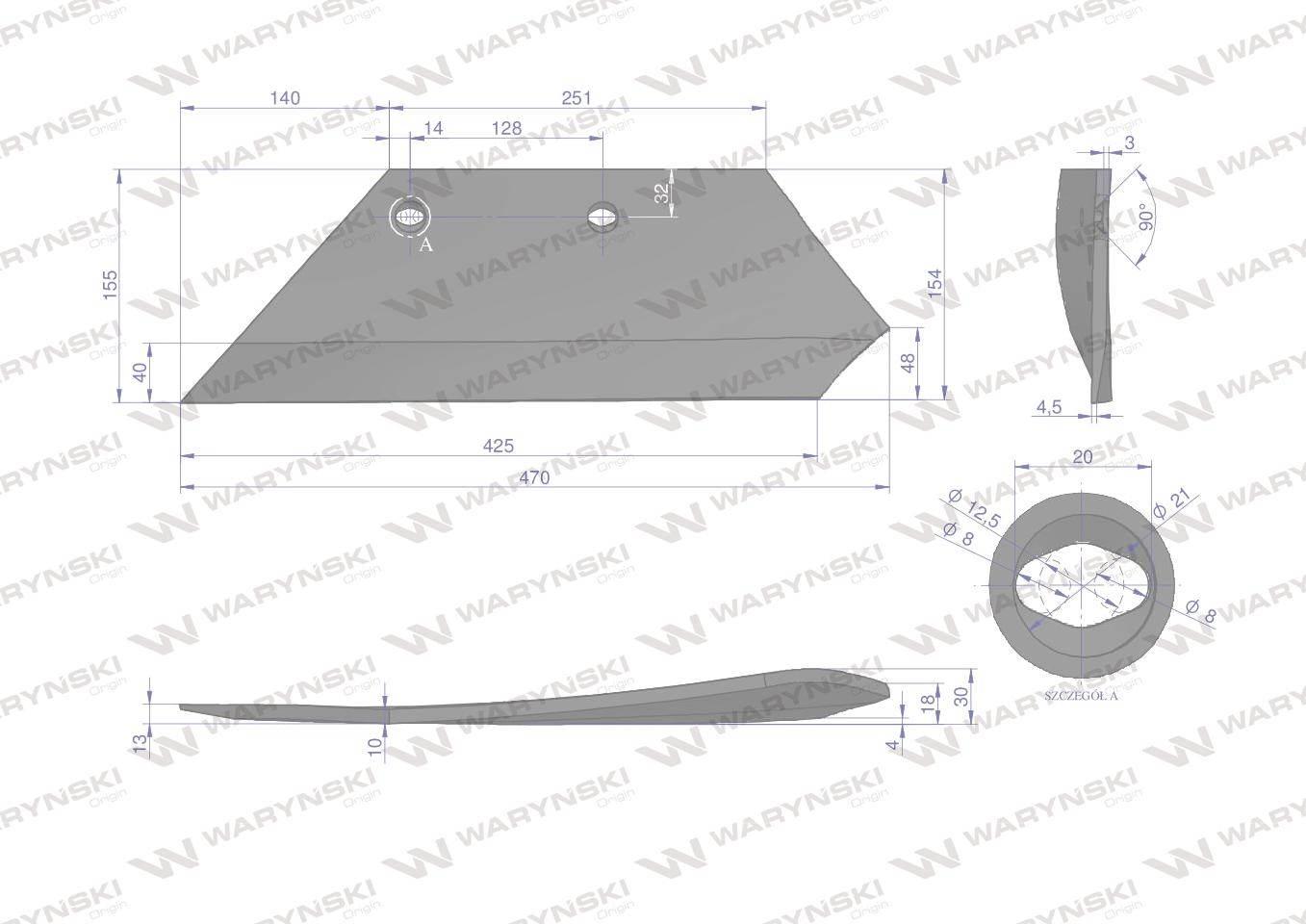 Lemiesz lewy 16" Overum Pług stal borowa Waryński W-94601 - zdjęcie 2