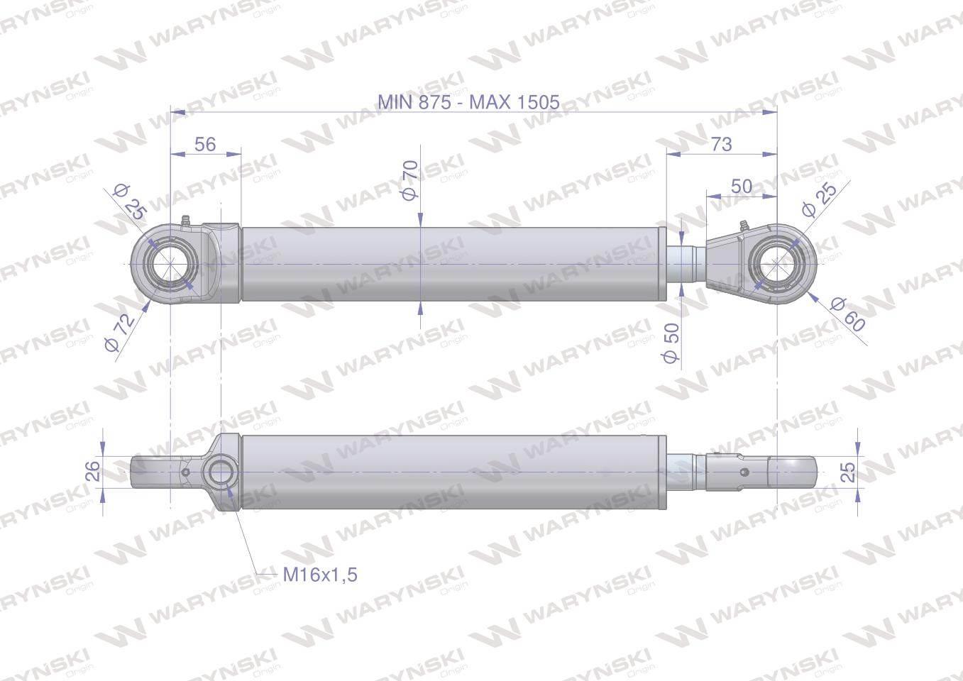 Cylinder hydrauliczny - siłownik jednostronny wzmocniony (SMN2.50 630+KT2; - zdjęcie 2