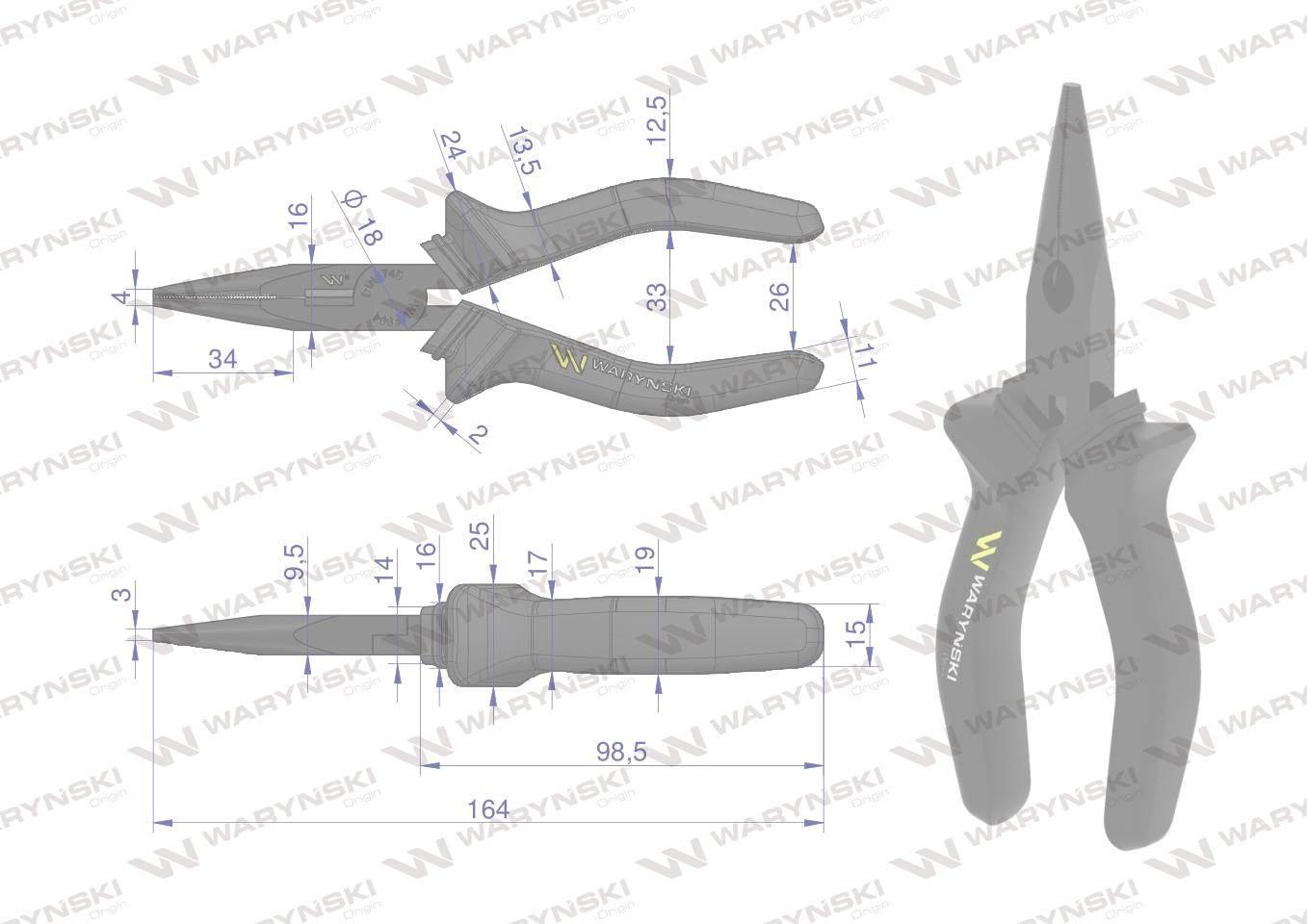Szczypce wydłużone proste 160 mm Waryński WMP004 - zdjęcie 3