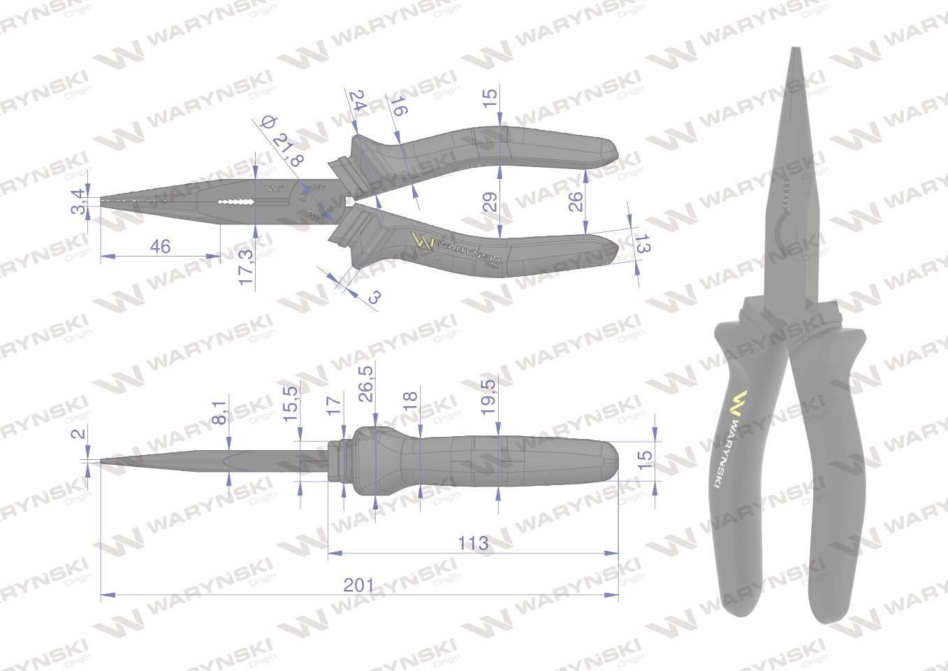 Szczypce wydłużone proste 200 mm Waryński WMP006 - zdjęcie 3
