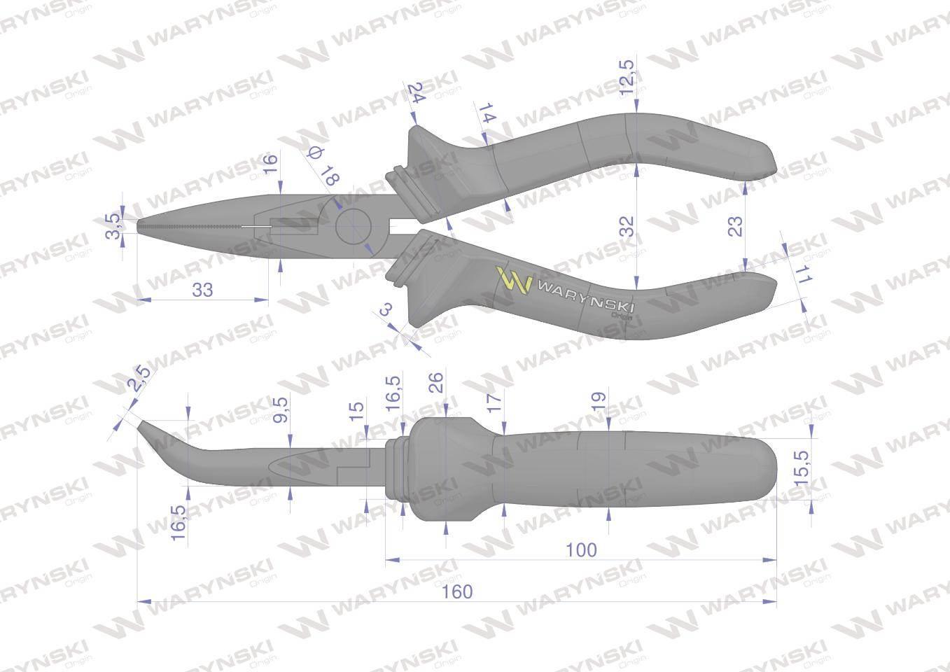 Szczypce wydłużone wygięte 160 mm Waryński WMP009 - zdjęcie 3