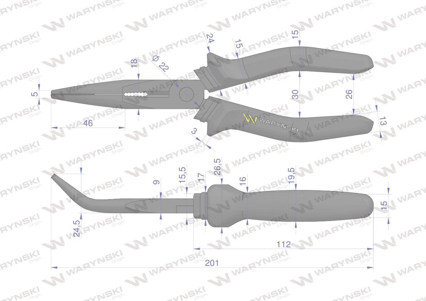 Szczypce wydłużone wygięte 200 mm Waryński WMP011 - zdjęcie 3
