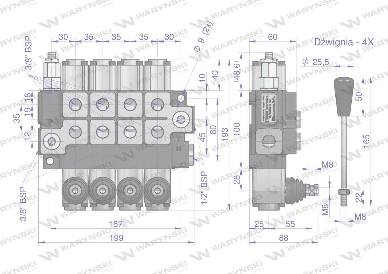 Rozdzielacz hydrauliczny 4-sekcyjny max przepływ 40L (4-sekcje z zatrzaskie - zdjęcie 6