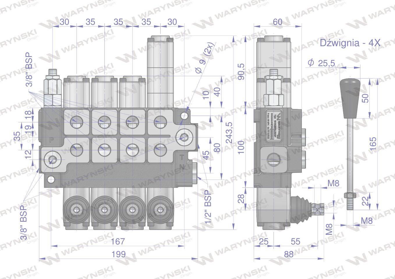 Rozdzielacz hydrauliczny 4-sekcyjny max przepływ 40L (1-sekcja pływająca) W - zdjęcie 6