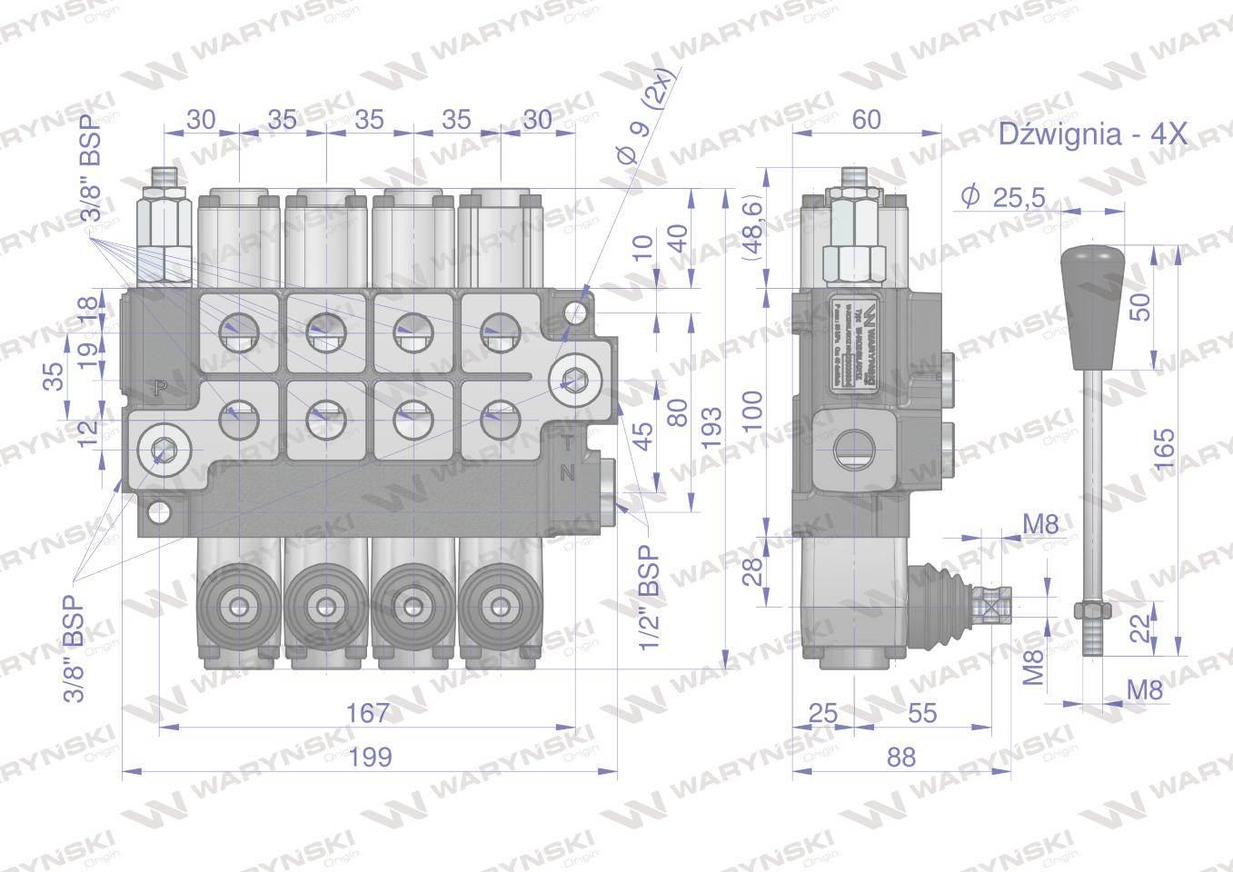 Rozdzielacz hydrauliczny 4-sekcyjny max przepływ 40L (1 sekcja z zatrzaskie - zdjęcie 5