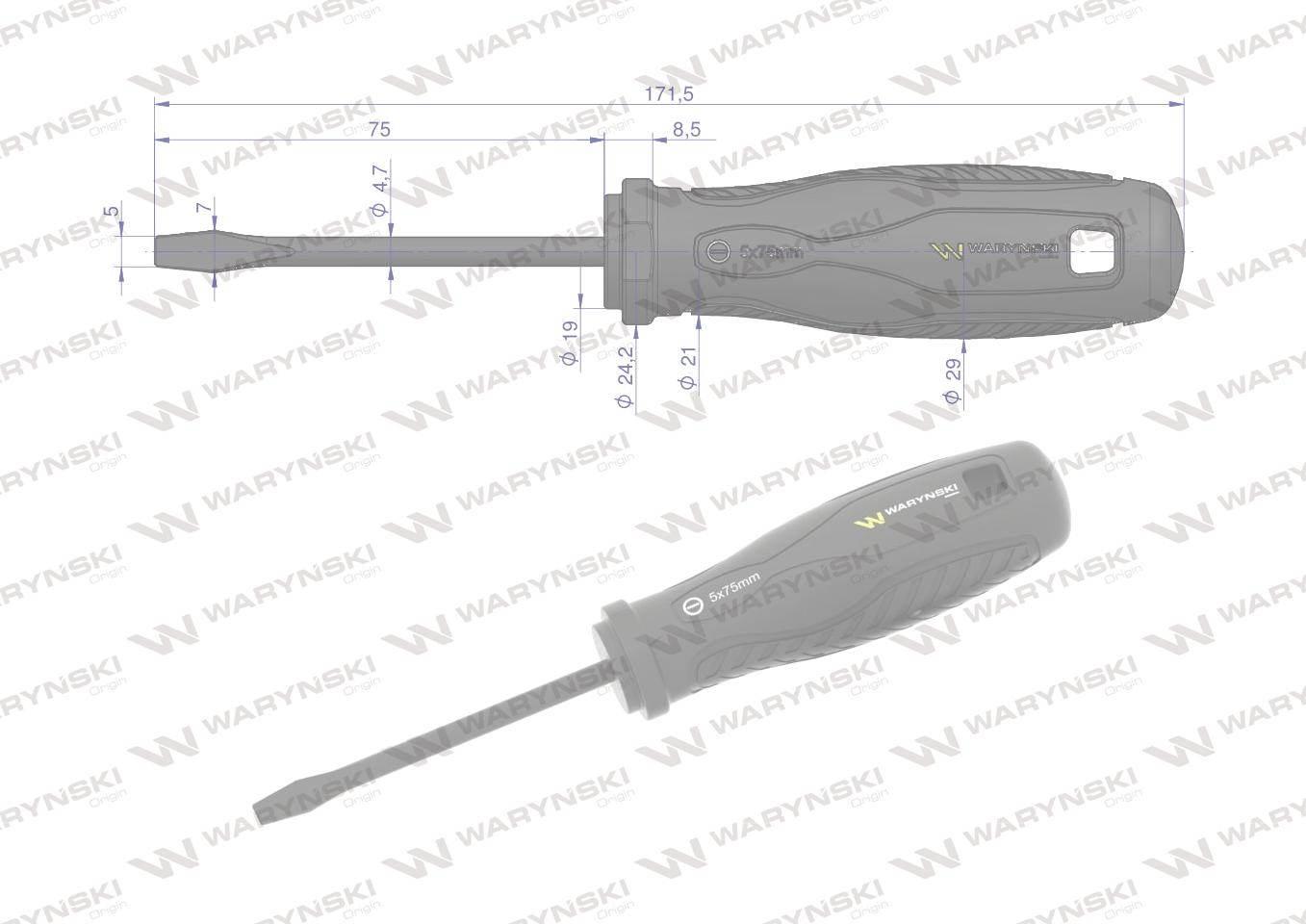 Wkrętak płaski 5 x 75 mm. stal SVCM. Waryński WMW004 - zdjęcie 3