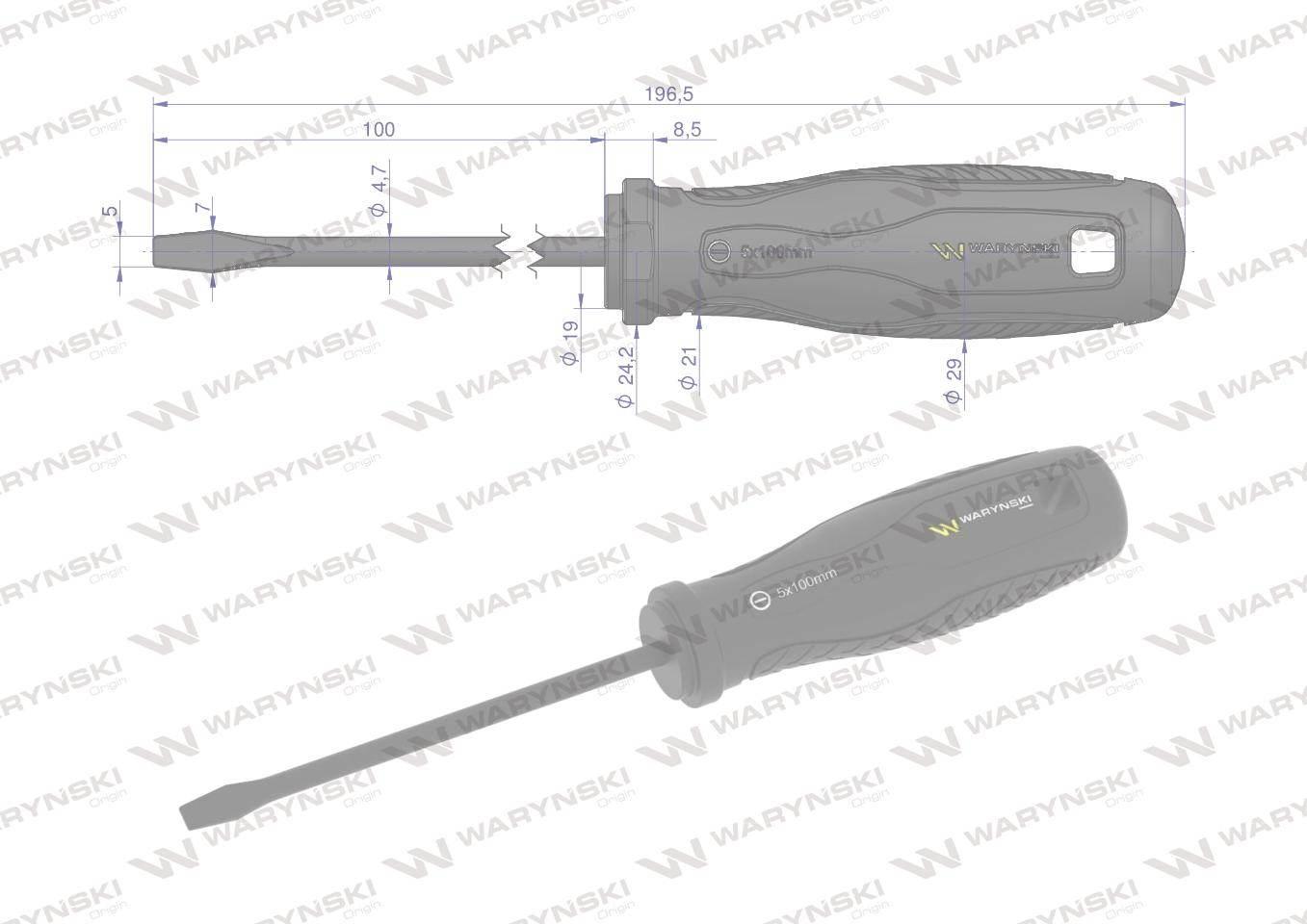 Wkrętak płaski 5 x 100 mm. stal SVCM. Waryński WMW005 - zdjęcie 3