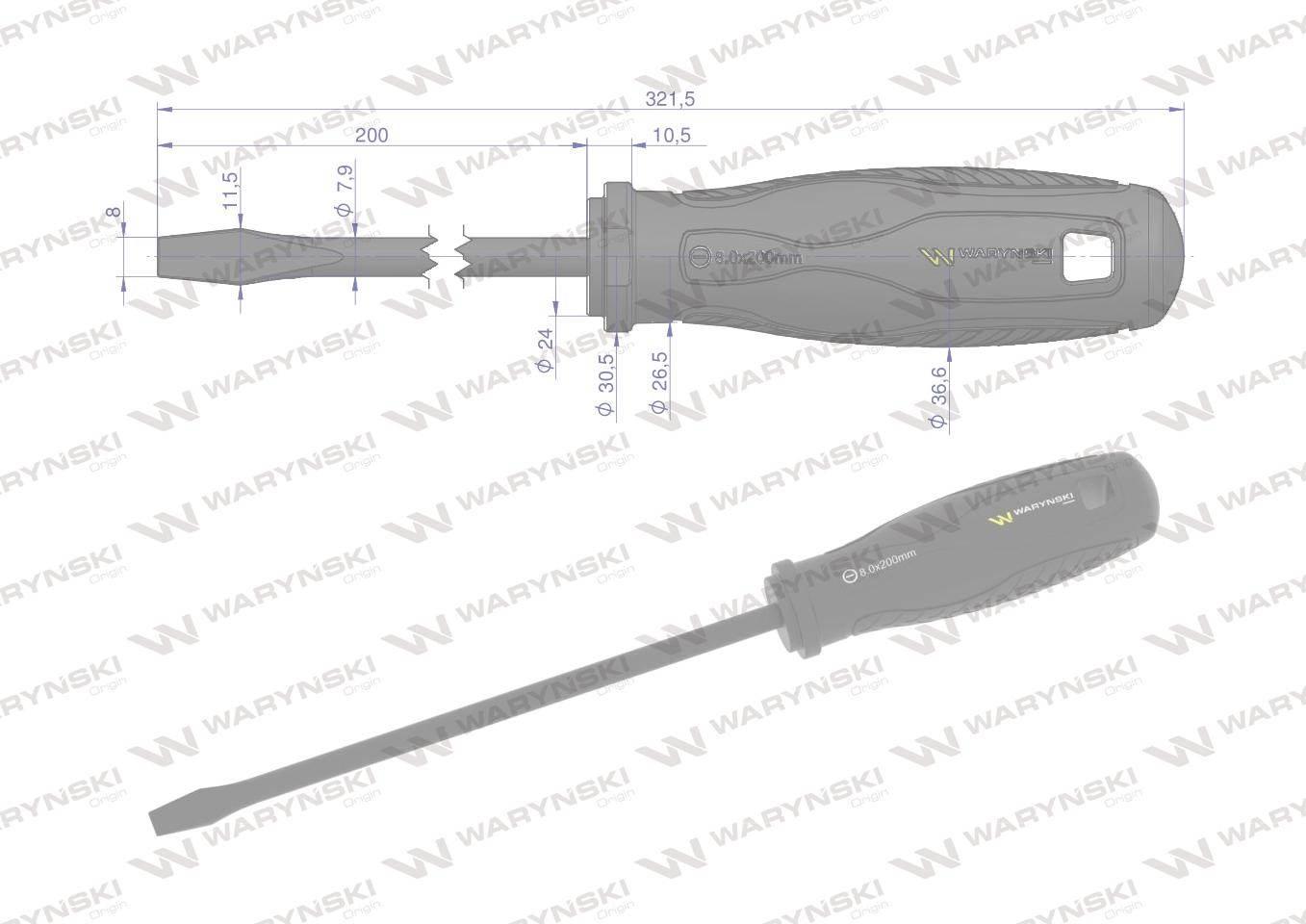 Wkrętak płaski 8 x 200 mm. stal SVCM. Waryński WMW008 - zdjęcie 3