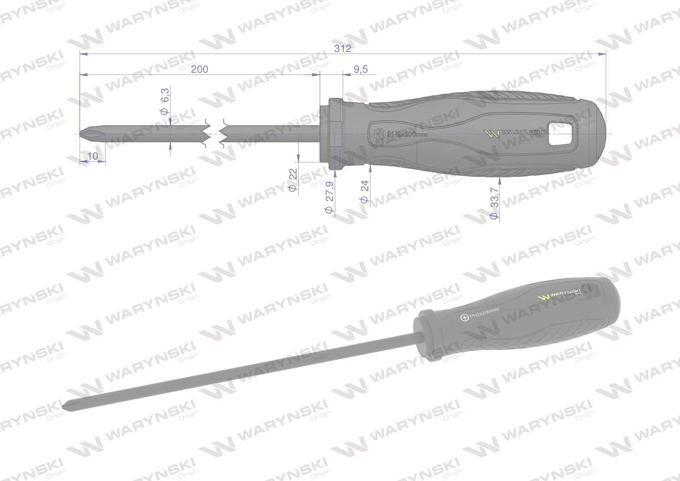 Wkrętak PH2 200 mm. stal SVCM. Waryński WMW016 - zdjęcie 3