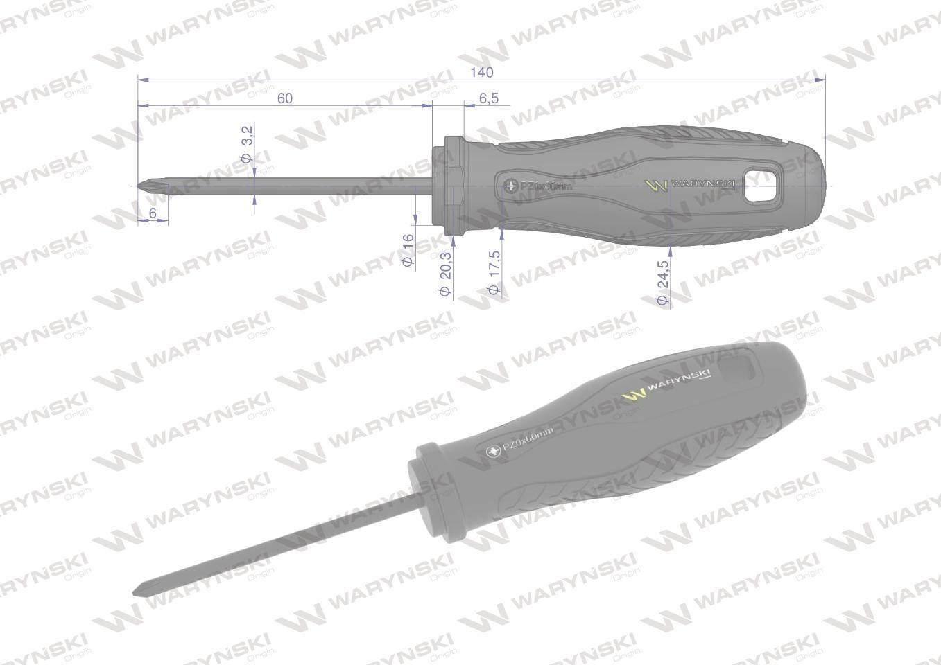 Wkrętak PZ0 60 mm. stal SVCM. Waryński WMW018 - zdjęcie 3