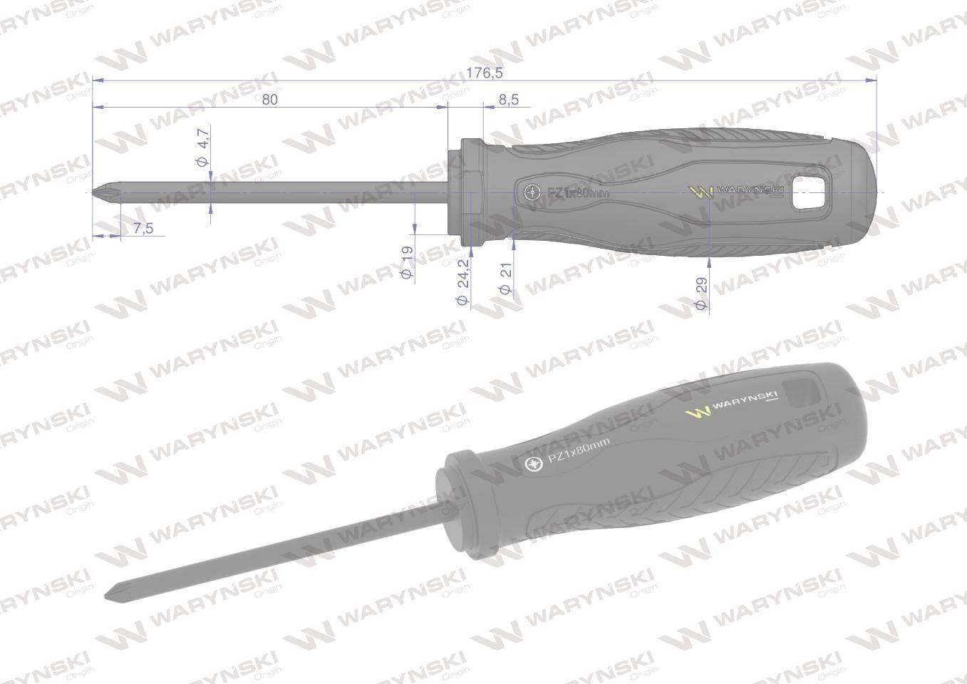 Wkrętak PZ1. 80 mm. stal SVCM. Waryński WMW019 - zdjęcie 3