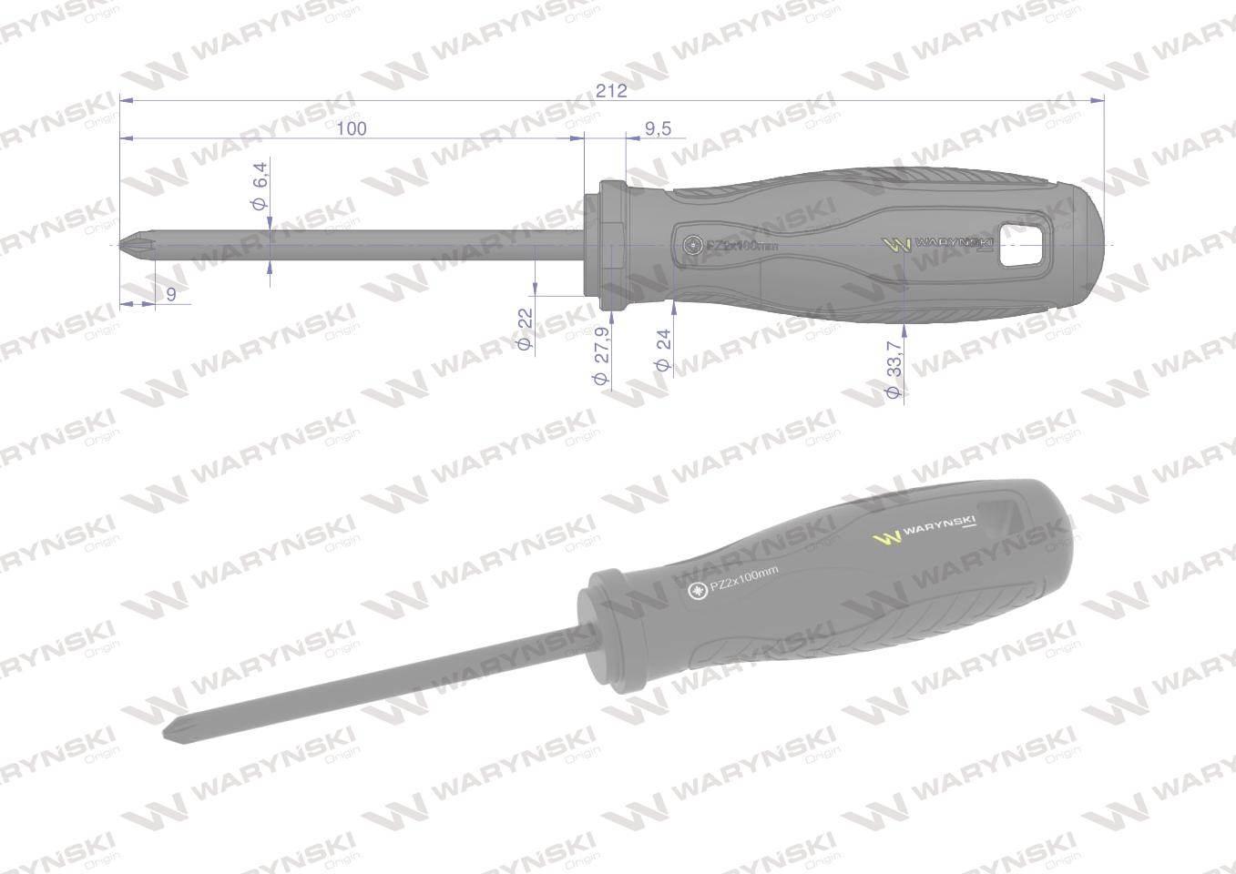Wkrętak PZ2. 100 mm. stal SVCM. Waryński WMW020 - zdjęcie 3