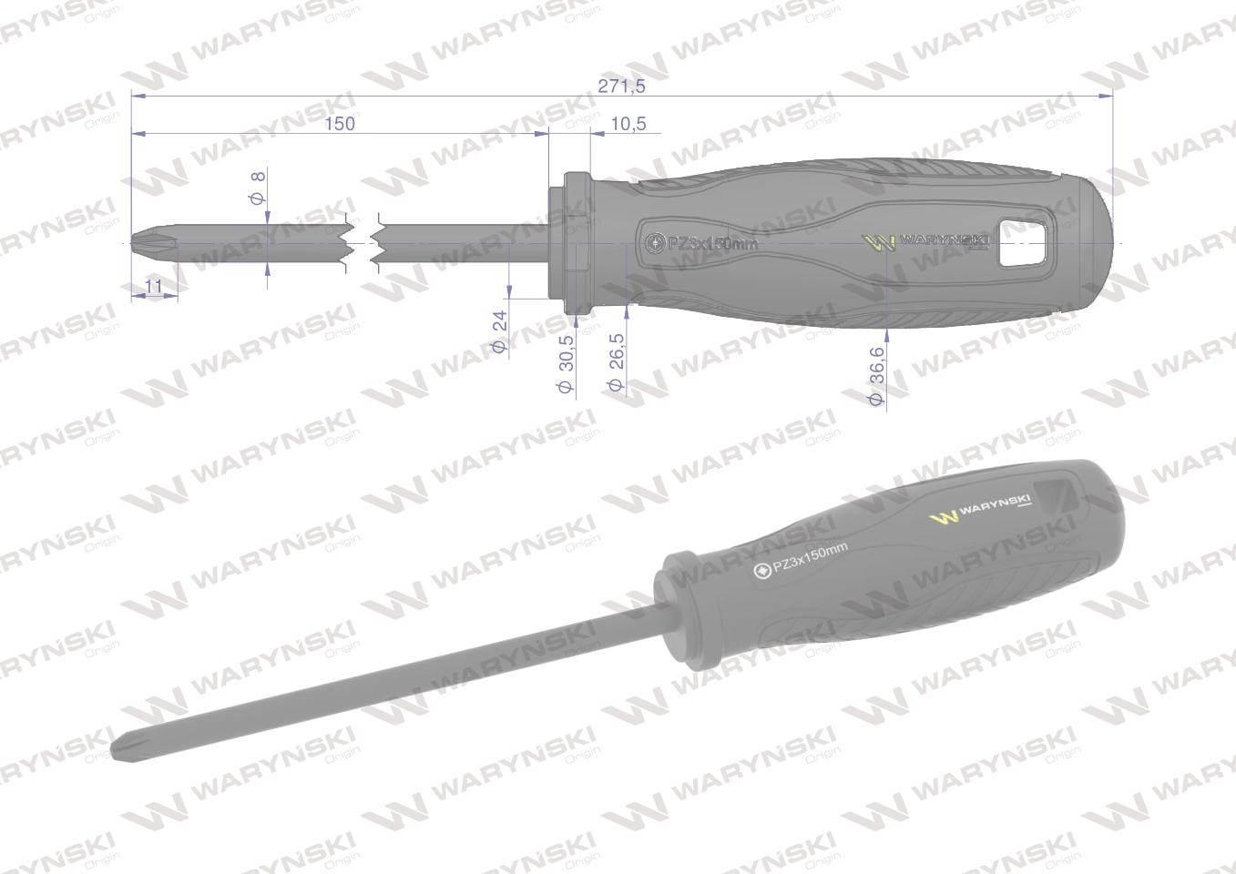 Wkrętak PZ3. 150 mm. stal SVCM. Waryński WMW053 - zdjęcie 3