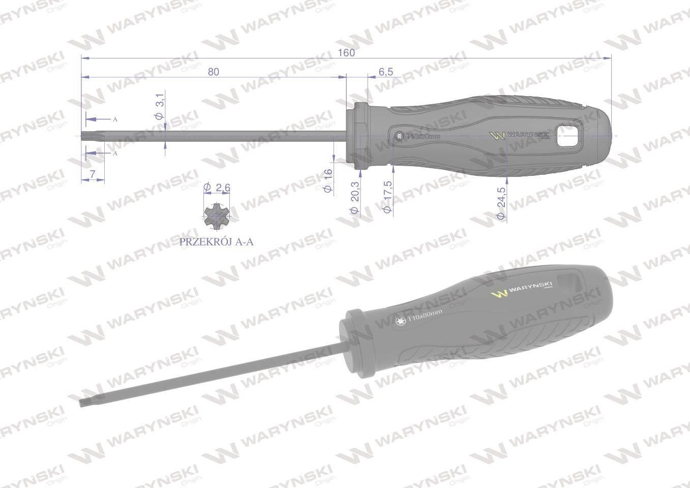 Wkrętak T10. 80 mm. stal SVCM. Waryński WMW025 - zdjęcie 3
