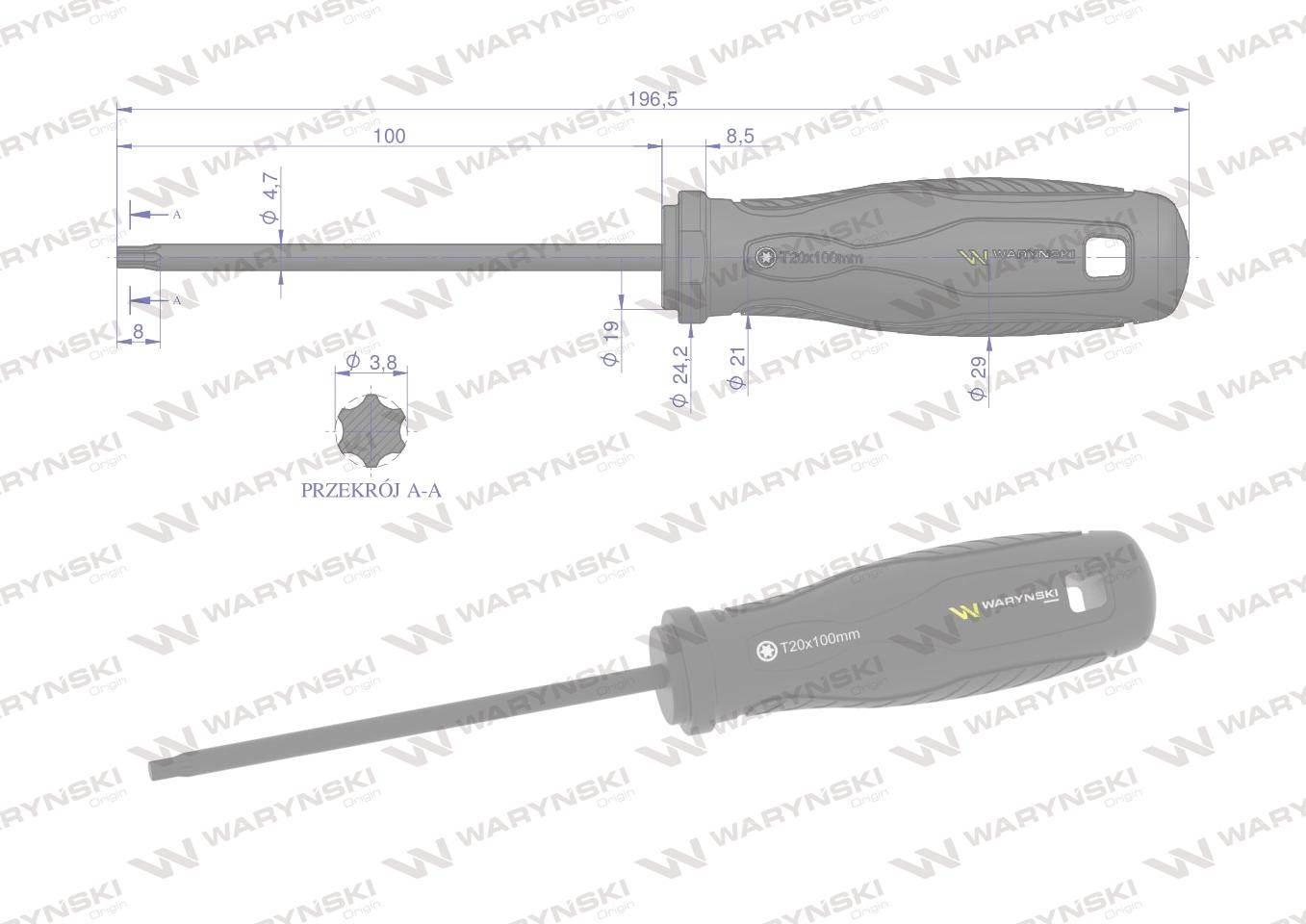 Wkrętak T20. 100 mm. stal SVCM. Waryński WMW027 - zdjęcie 3