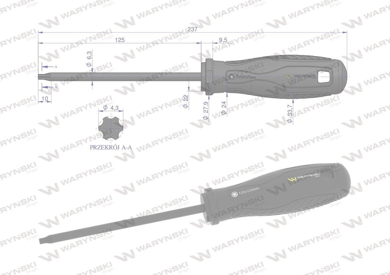 Wkrętak T25. 125 mm. stal SVCM. Waryński WMW028 - zdjęcie 3