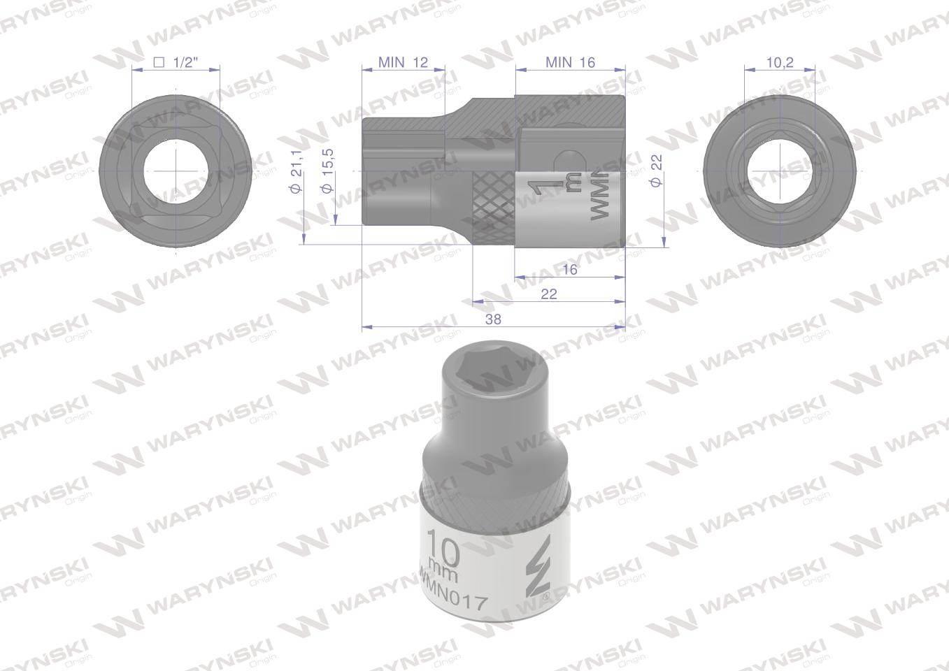 Nasadka sześciokątna 1/2". 10 mm. CrV50BV30. DIN 3124. Waryński WMN017 - zdjęcie 2