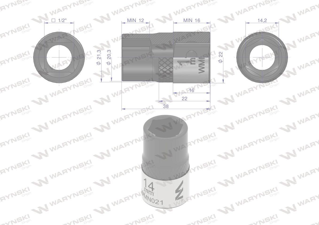Nasadka sześciokątna 1/2". 14 mm. CrV50BV30. DIN 3124. Waryński WMN021 - zdjęcie 4