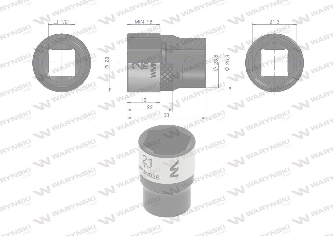 Nasadka sześciokątna 1/2". 21 mm. CrV50BV30. DIN 3124. Waryński WMN028 - zdjęcie 3