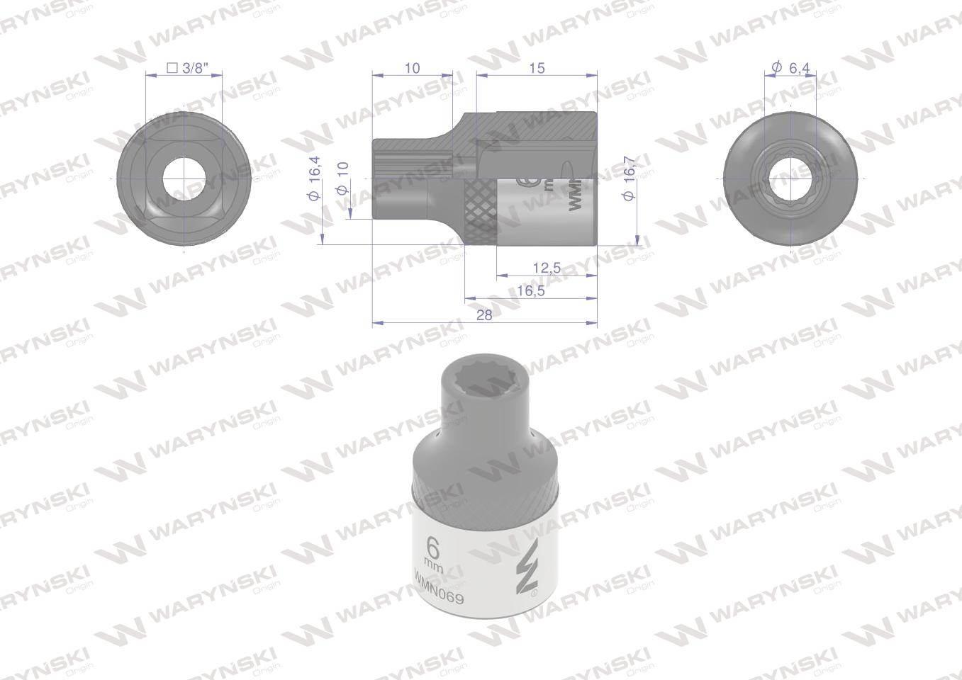 Nasadka dwunastokątna 3/8". 6 mm. CrV50BV30. DIN 3124. Waryński WMN069 - zdjęcie 3