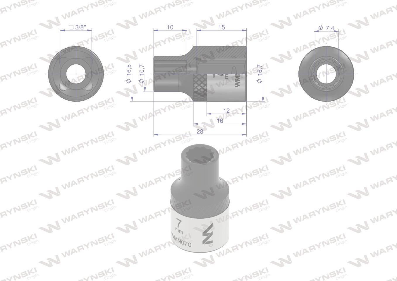 Nasadka dwunastokątna 3/8". 7 mm. CrV50BV30. DIN 3124. Waryński WMN070 - zdjęcie 4