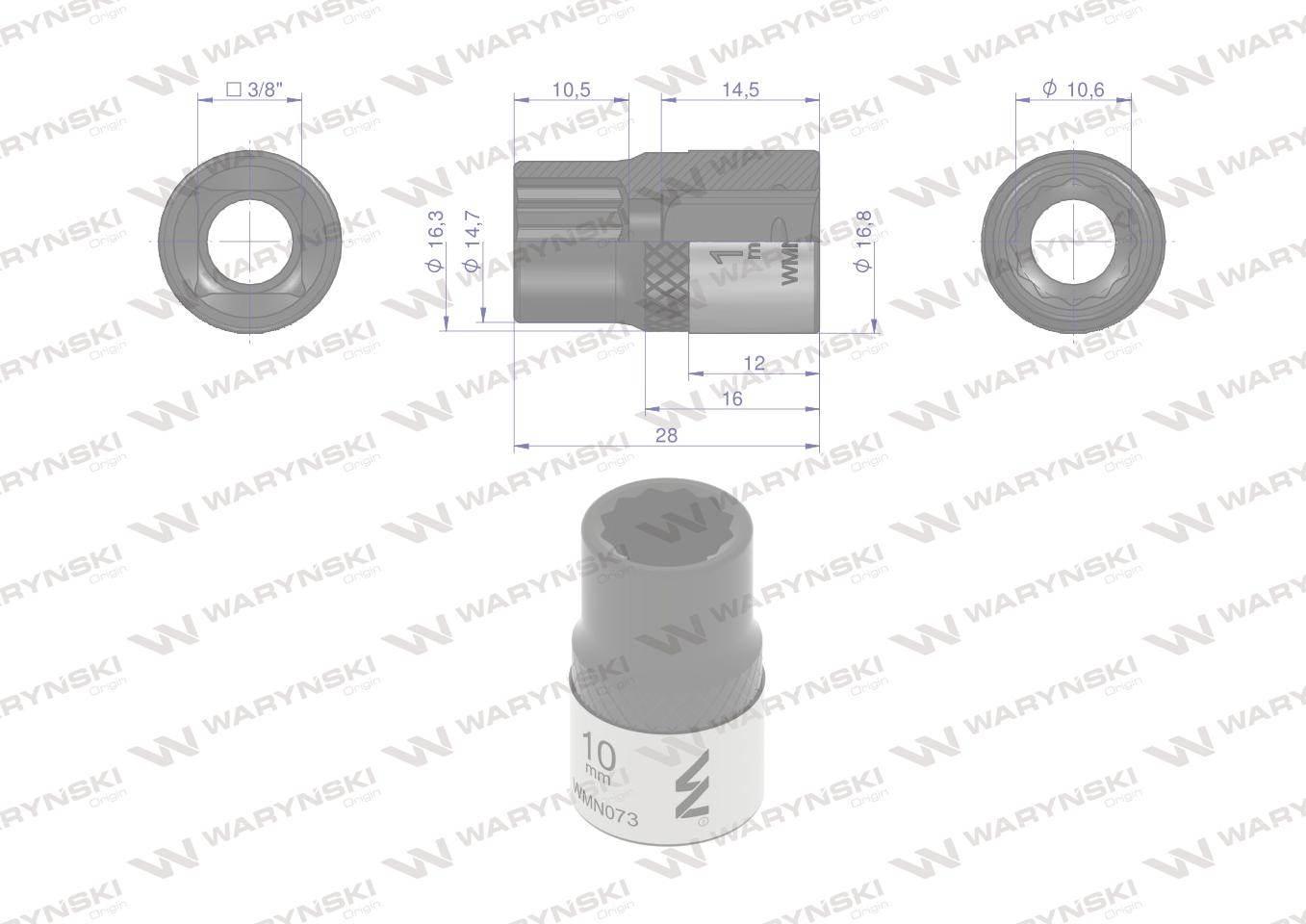 Nasadka dwunastokątna 3/8". 10 mm. CrV50BV30. DIN 3124. Waryński WMN073 - zdjęcie 4