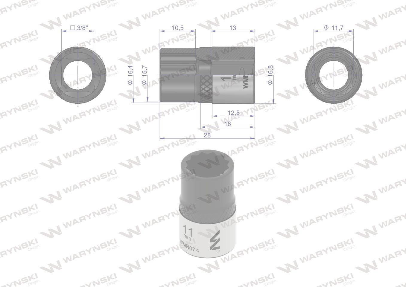 Nasadka dwunastokątna 3/8". 11 mm. CrV50BV30. DIN 3124. Waryński WMN074 - zdjęcie 3