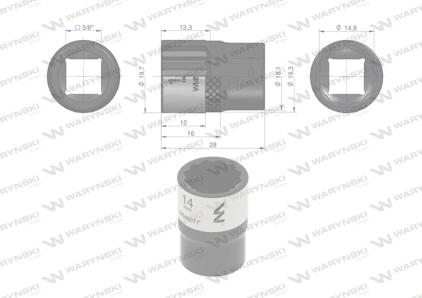 Nasadka dwunastokątna 3/8". 14 mm. CrV50BV30. DIN 3124. Waryński WMN077 - zdjęcie 3