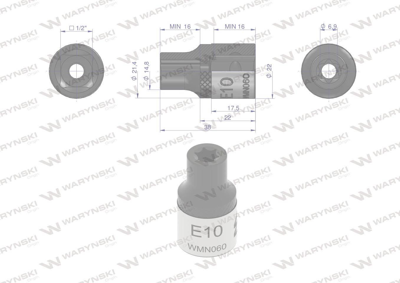 Nasadka star 1/2". E10 CrV50BV30. Waryński WMN060 - zdjęcie 3