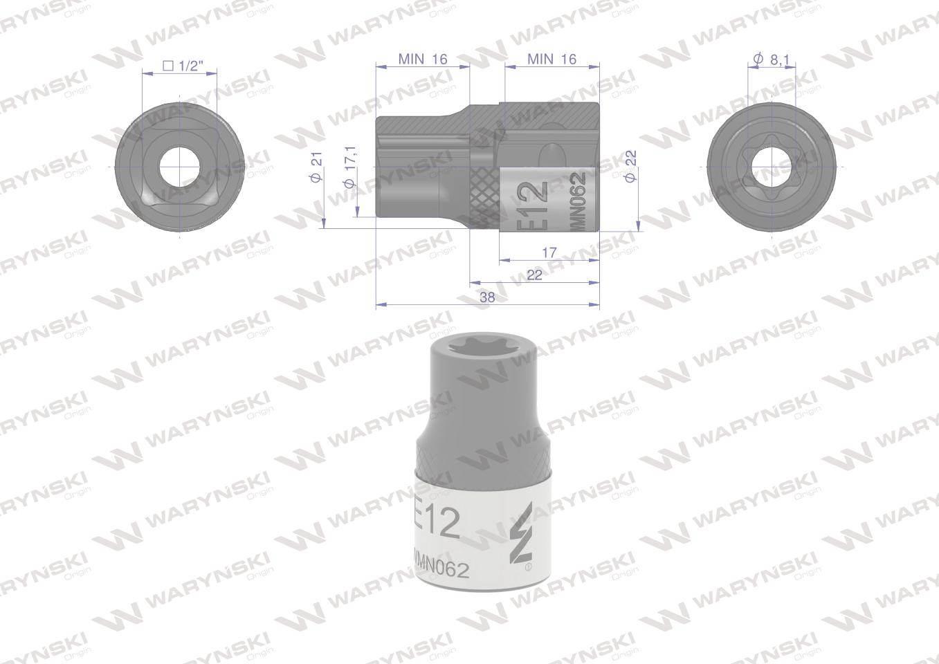 Nasadka star 1/2". E12 CrV50BV30. Waryński WMN062 - zdjęcie 4