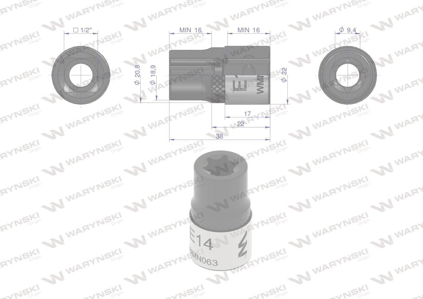 Nasadka star 1/2". E14 CrV50BV30. Waryński WMN063 - zdjęcie 4