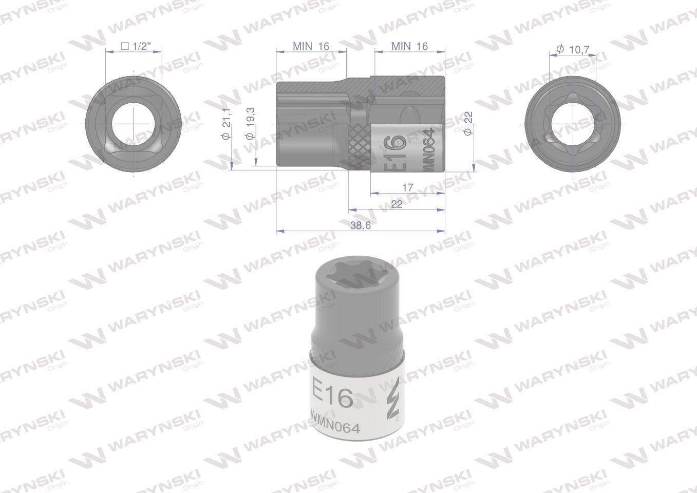 Nasadka star 1/2". E16 CrV50BV30. Waryński WMN064 - zdjęcie 4