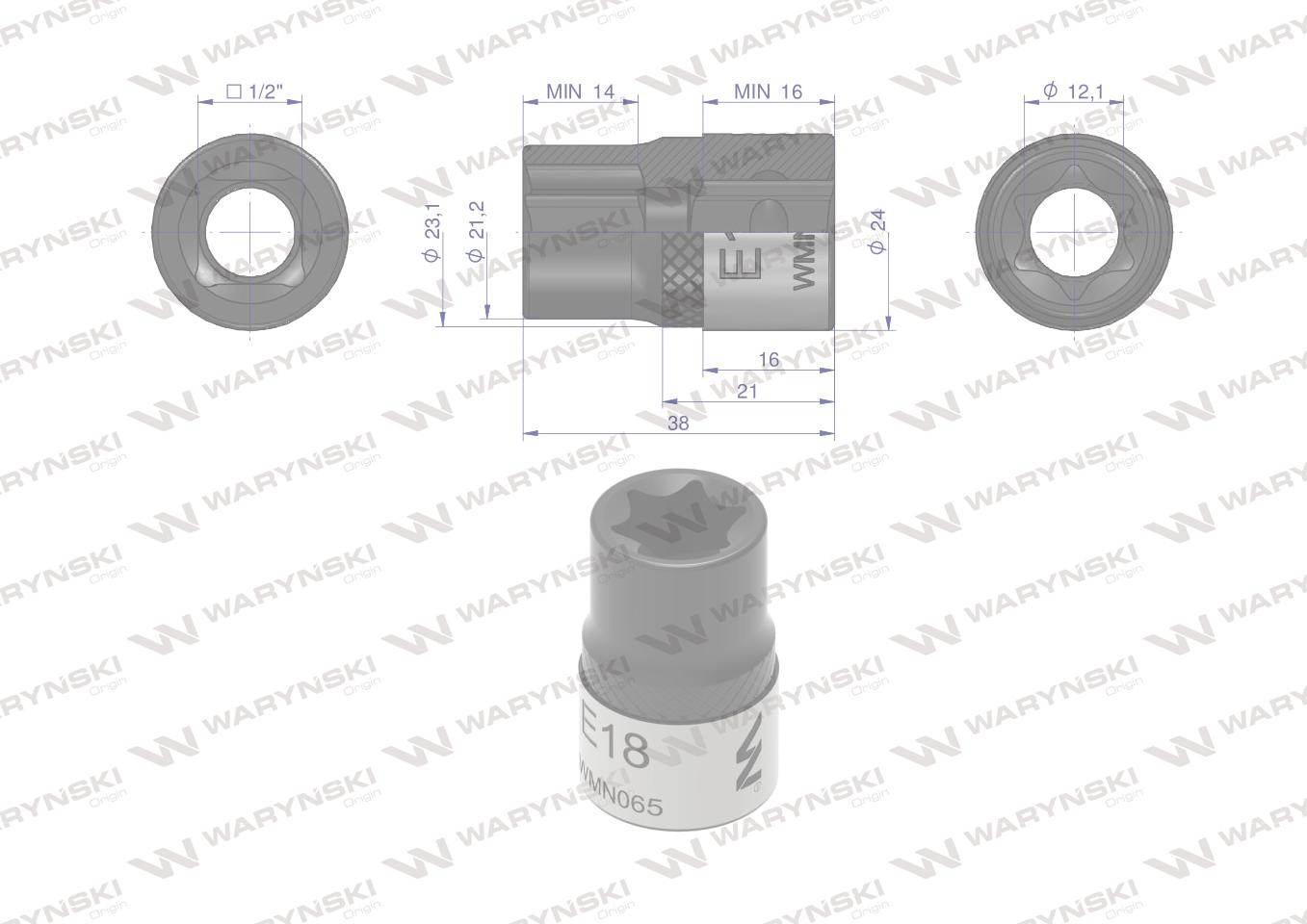 Nasadka star 1/2". E18 CrV50BV30. Waryński WMN065 - zdjęcie 3